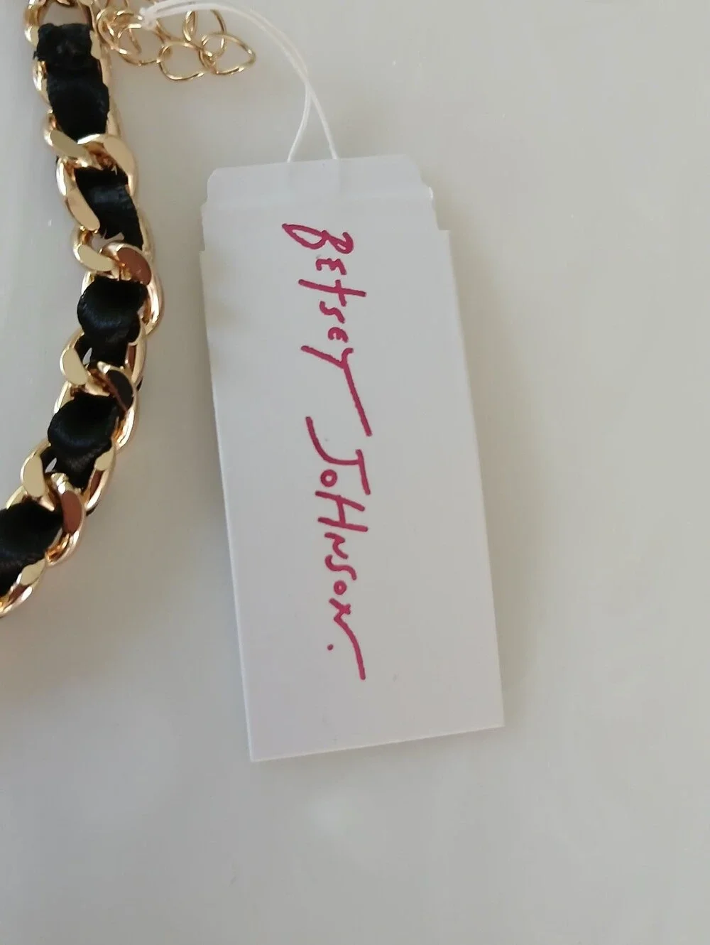 Betsey Johnson Back‑to‑School Tie Charm Necklace – Gold Curb Chain – NWT